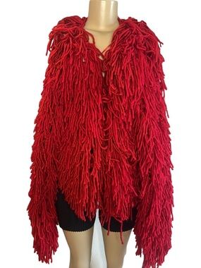 Modern PrettyLittleThing Red Shaggy Cropped Jacket